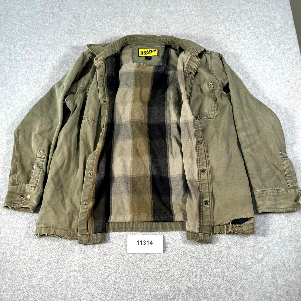 Brazos Shacket Mens Large Green Lined Canvas Cotton Collared Snap Up Workwear